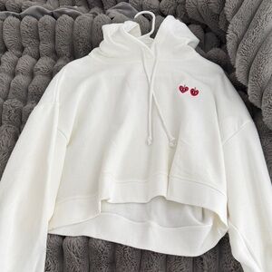 PINK Victoria's Secret Cream Hoodie with Red Cherry Detail